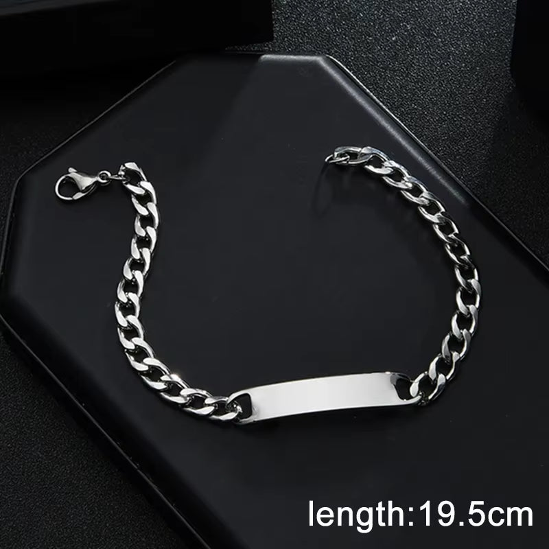 Treebud Customized Laser Engrave Eyes Photo Necklace Bracelets Set Stainless Steel Carve Name Date Chain Bracelet Jewelry Gifts