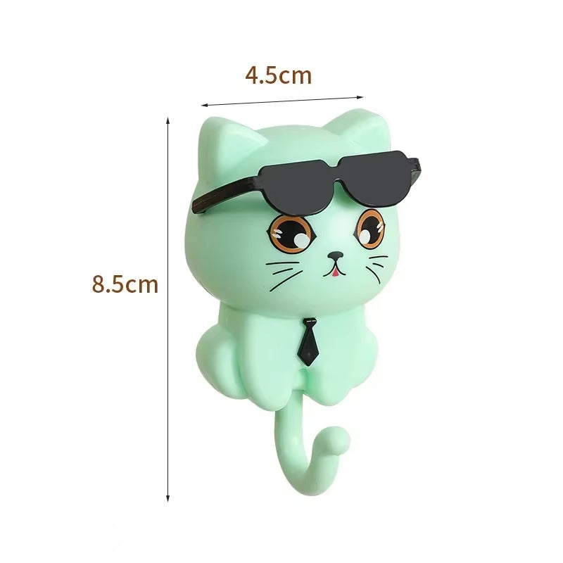 Cartoon Kitten Hook Self Adhesive Dormitory Bedroom Door Hangers Hooks Key Umbrella Towel Cap Coat Rack Wall Decoration Rack