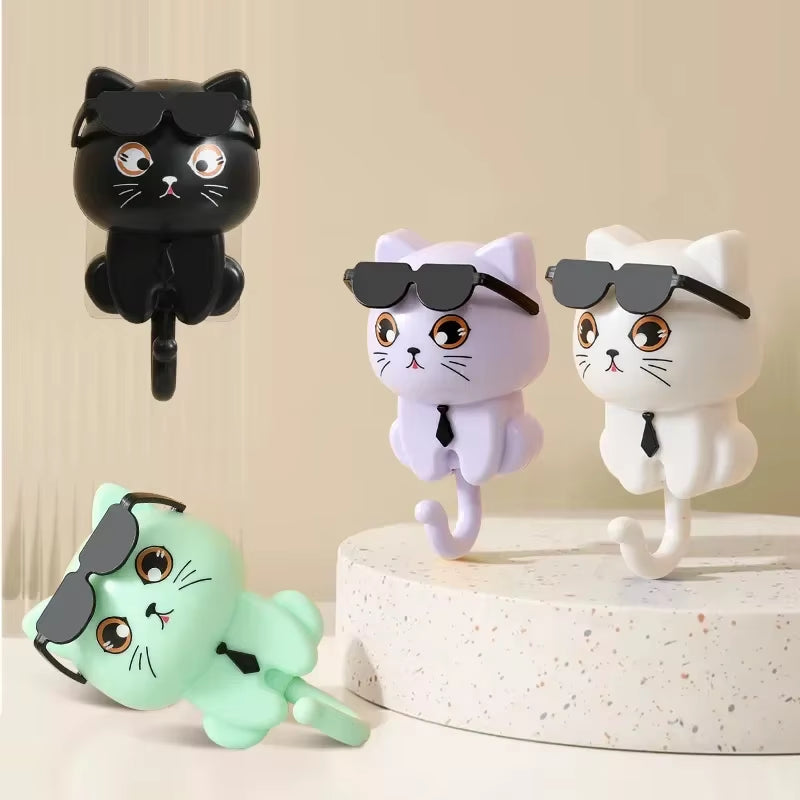 Cartoon Kitten Hook Self Adhesive Dormitory Bedroom Door Hangers Hooks Key Umbrella Towel Cap Coat Rack Wall Decoration Rack