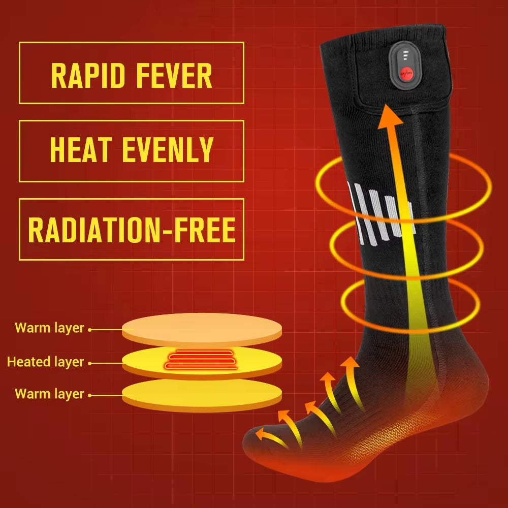 Winter Electric Heating Socks with Battery Box Rechargeable Anti-Cold Men Heated Foot Warmer Outdoor Camping Ski Sports