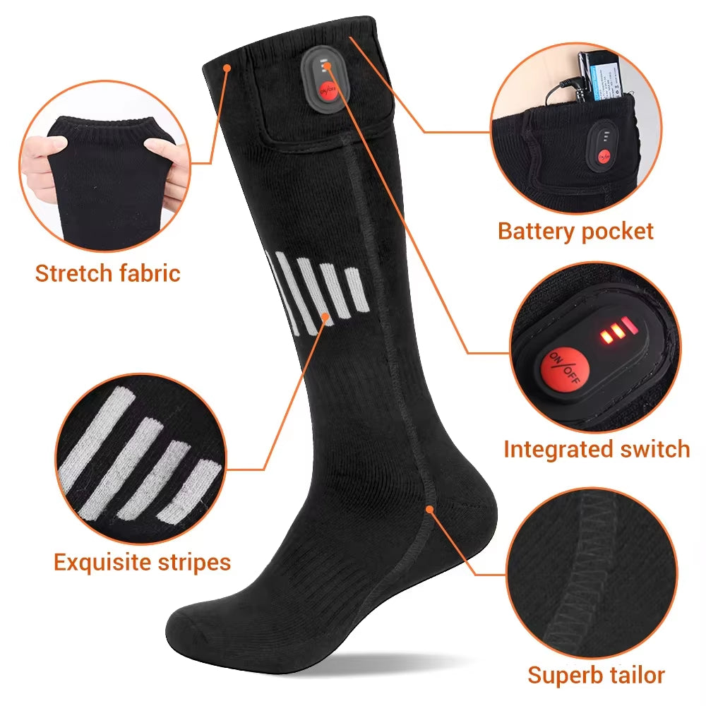 Winter Electric Heating Socks with Battery Box Rechargeable Anti-Cold Men Heated Foot Warmer Outdoor Camping Ski Sports