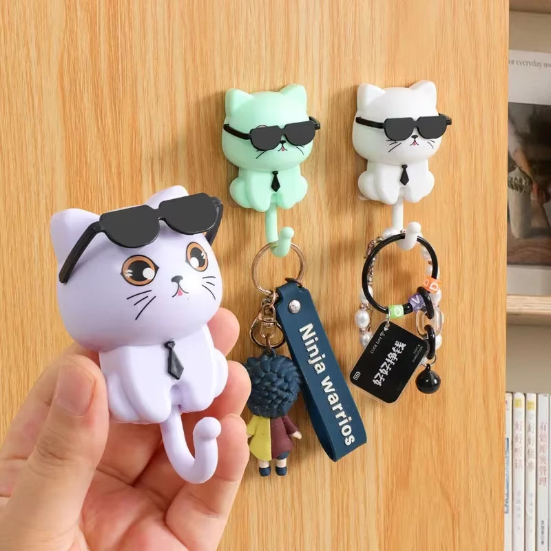 Cartoon Kitten Hook Self Adhesive Dormitory Bedroom Door Hangers Hooks Key Umbrella Towel Cap Coat Rack Wall Decoration Rack