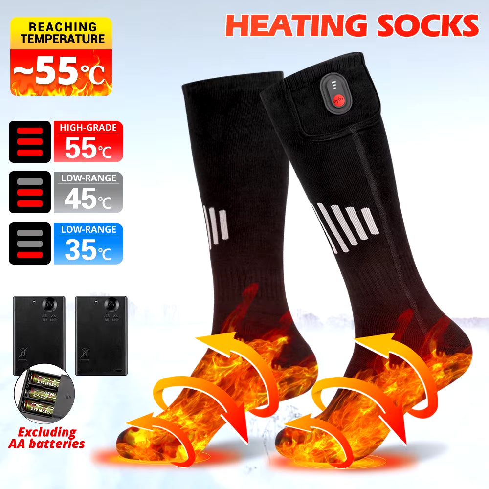 Winter Electric Heating Socks with Battery Box Rechargeable Anti-Cold Men Heated Foot Warmer Outdoor Camping Ski Sports