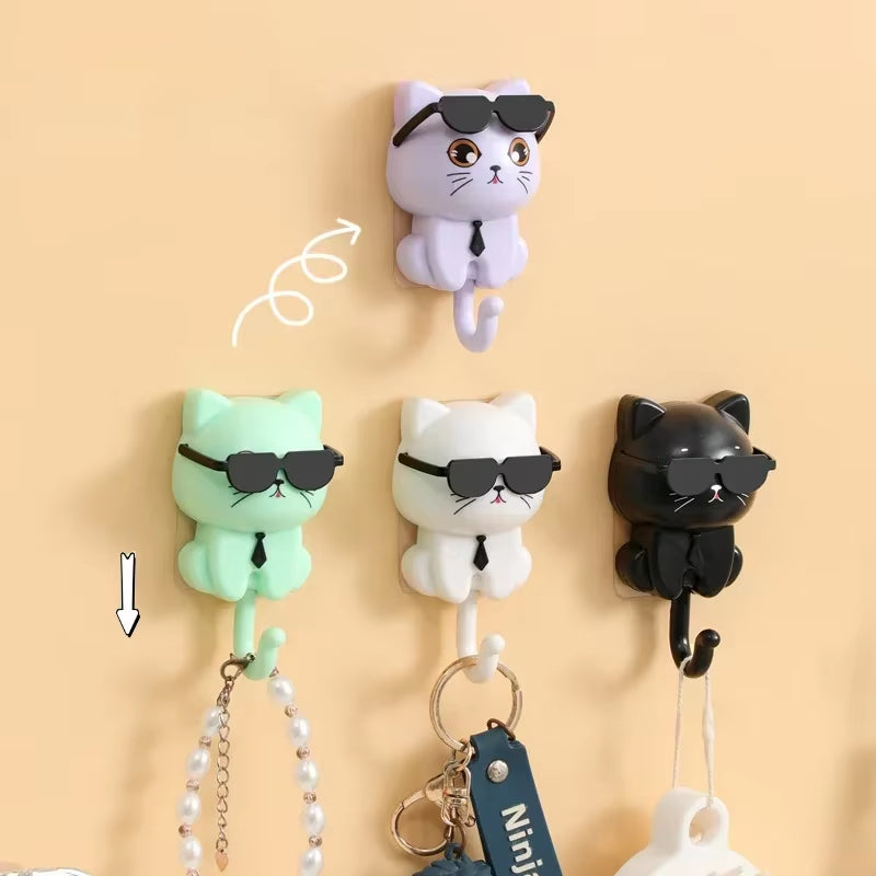 Cartoon Kitten Hook Self Adhesive Dormitory Bedroom Door Hangers Hooks Key Umbrella Towel Cap Coat Rack Wall Decoration Rack