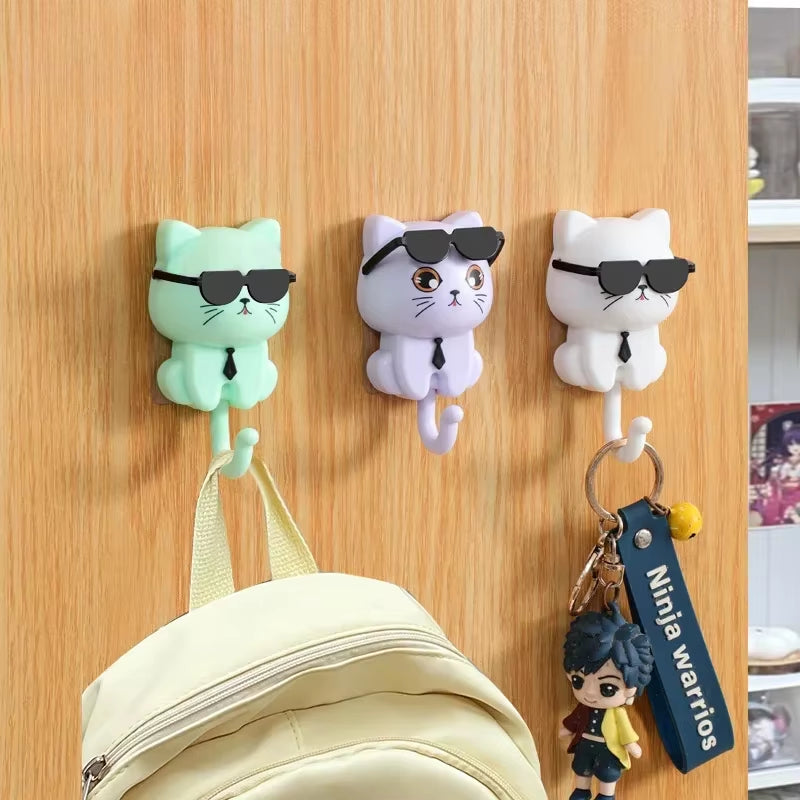 Cartoon Kitten Hook Self Adhesive Dormitory Bedroom Door Hangers Hooks Key Umbrella Towel Cap Coat Rack Wall Decoration Rack